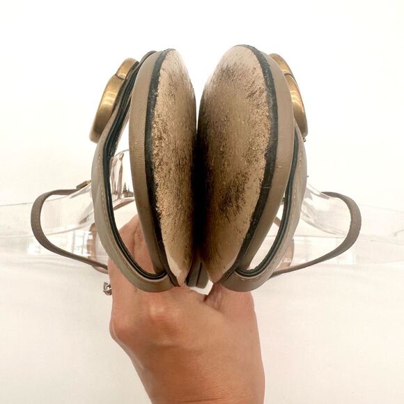 Gucci GG Leather Marmont Ankle Buckle Sandals Scalloped Mud Flat Heel EU37 US7 - Picture 12 of 13